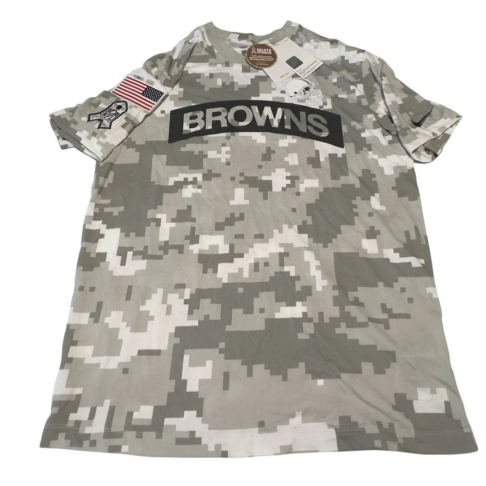 Cleveland Browns Shirt Mens Medium Camo NFL Football Salute Service Nike Dri Fit